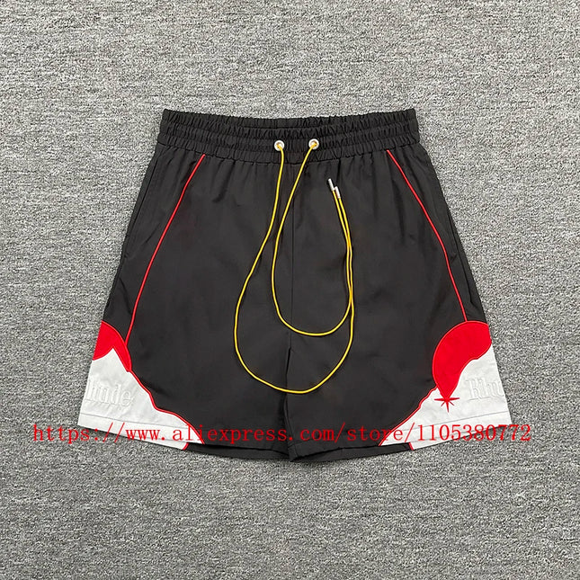 2026 New  RHUDE Men's Print Casual Shorts Loose Fit Nylon Drawstring Basketball Street Beach Shorts with Pockets Fast Delivery