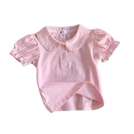 Solid Button Polo Shirt For Girls Cute Children Clothes Casual Short Sleeve T-shirt
