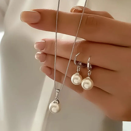 Korea New Hot Sale Peach Heart Pendant Earrings Necklace Rings Light Luxury Design Three-Piece Sets Trend Party Jewelry Gift Sets