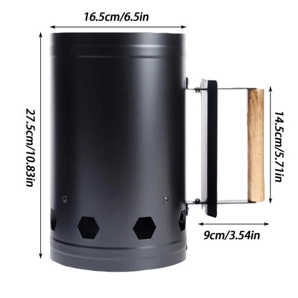 Charcoal Chimney Starter Fire Starter Tool with Wooden Handle for Easy and Efficient Charcoal Ignition Suitable for Grilling