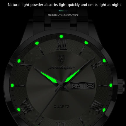 POEDAGAR Luxury Fashion Men Clock Waterproof Luminous Date Week Man Wristwatch Sports Stainless Steel Quartz Men's Watches Reloj