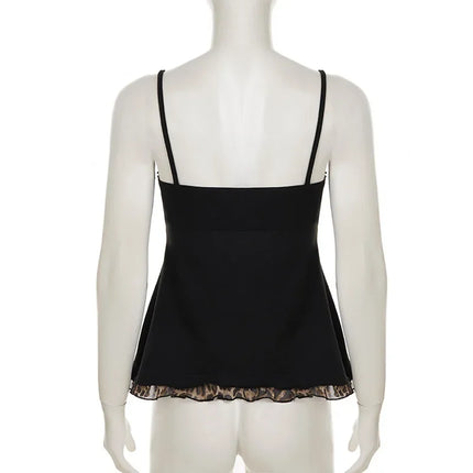 American Hotsweet Y2k Leopard Camisole Women Retro Streetwear E-girl 90s Dark Gothic Sexy Patchwork Lace-up Crop Tank Top Femme