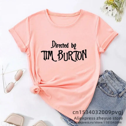 Directed By Tim Burton T-shirt Women Harajuku Summer Letter Print Classic T Shirt Casual Short Sleeve O-neck Women's T-shirt