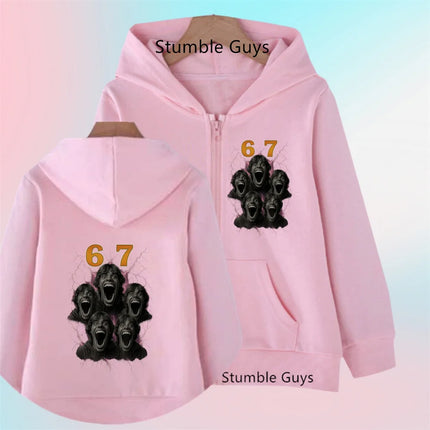 Children's Funny 67 Brainrot Zip Up Sweatshirts Six Seven Hoodies Clothes Kid Girl Boy Zipper Hoody Baby Casual Fashion Tops