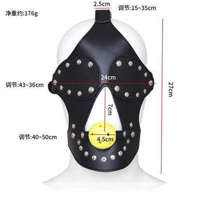 PU Leather Harness Face Mask Cool Black Headgear BDSM Bondage Restraint Muzzles Ball Mouth Gag Sex Toys for Couples Adult Games