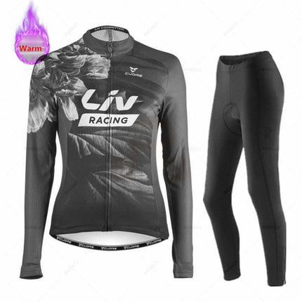 Liv Women Winter Bicicleta Set Outdoor Thermal Fleece Cycling Clothing Road Bike Shirt MTB Jersey Bicycle Uniform Roupa Ciclismo
