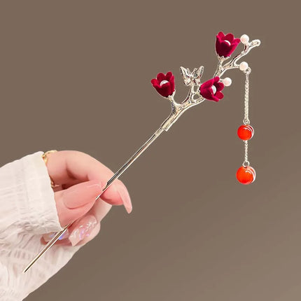 Rose Flower Hair Stick Tassel Hairpin Chinese Wedding Accessories Hairpin Hair Stick Female Hair Ornament Styling Tools