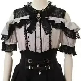 Elegant Gothic Kawaii Women Sweet Tops Vintage Y2K Tees Retro Clothing Punk Subculture T Shirts Japanese Fashion 2025 Summer