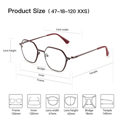 BLUEMOKY XXS Size Metal Custom Prescription Glasses For Men Women Polygon Anti Blue Light Myopia Optical Lenses With Recipe