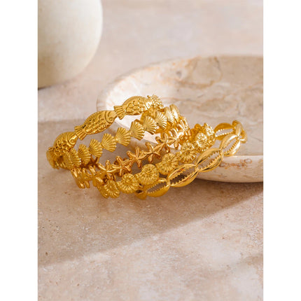 Yhpup Summer Ocean Style Fish Shell Starfish Cuff Open Bracelet Bangle 18K Gold Color PVD Stainless Steel Jewelry Wholesale Gift