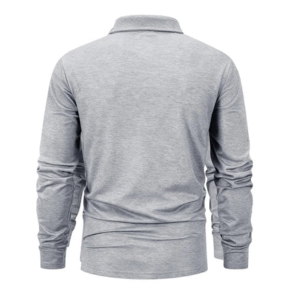 Spring Men's Business Casual Long Sleeved Polo Shirt Solid Color Fashionable Breathable Comfortable Social Business Polos Male