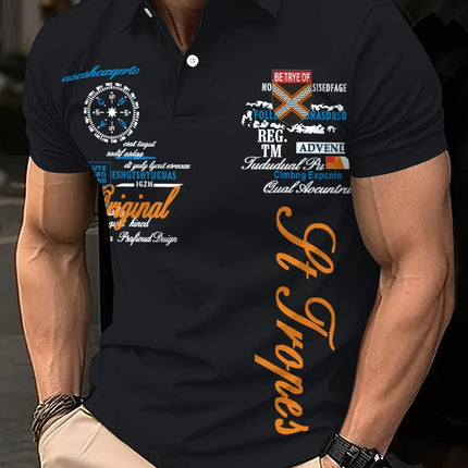 The 2025 summer new men's POLO shirt features a casual fashionable comfortable soft and breathable 3D letter pattern print