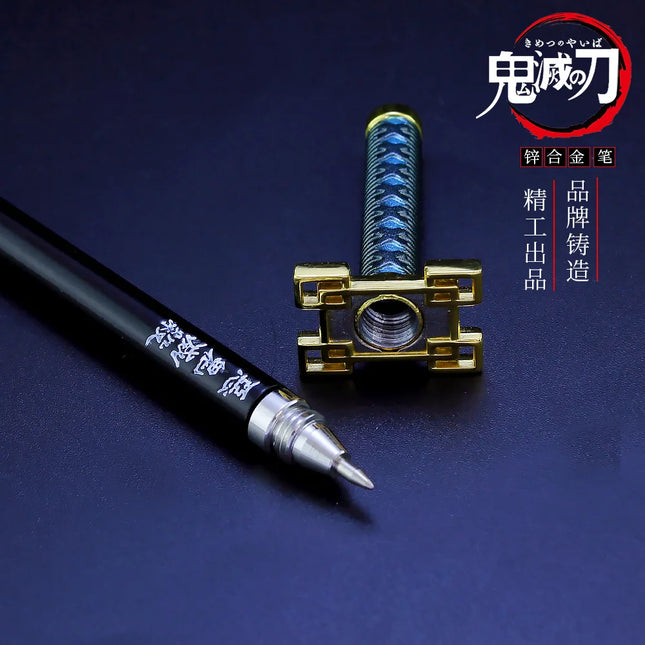 20CM Anime Demon Slayer Sword Model Gel Pen Kimetsu No Yaiba Tanjiro Weapon Black Refill Cosplay Prop Student Gift Box Package