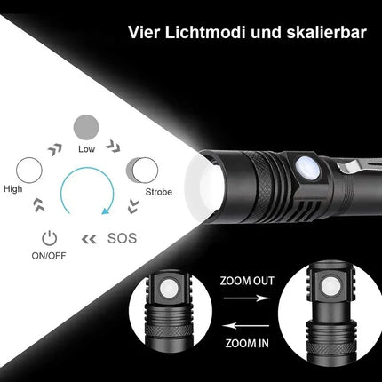 Super Bright T6 Flashlight USB Rechargeable Tactical Zoom Torch Portable Pen Clip Work Lamp Outdoor Camping Fishing Flashlight