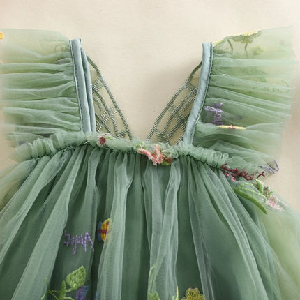 Baby Girl Halloween Costume Butterfly Wing Mesh Flower Sleeveless Tulle Fairy Romper Dress Birthday Tutu Dress