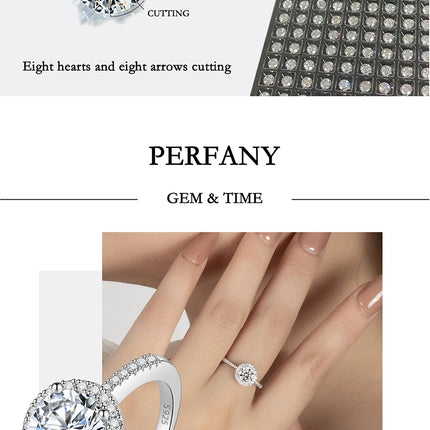 PERFANY Moissanite Ring For Women S925 Pure Silver Plated 18K White Gold Round Diamond Proposal Wedding High-end Jewelry