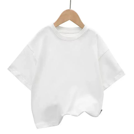 Kids Loose Short-sleeved T-shirt Summer New Pure Cotton Round Neck Boys Girls Solid Color Tee Teen Girl Clothes 12-14 Years