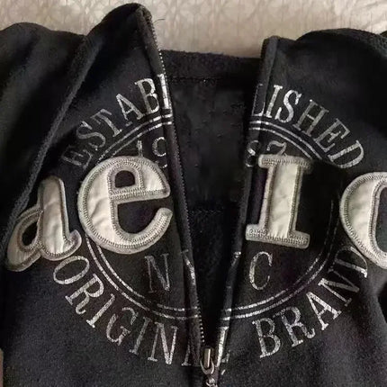 Hooded Casual Letter Sweatshirt Sudadera Oversized Hoodie Ropa De Mujer American Retro Jacket Black Streetwear Women Jacket