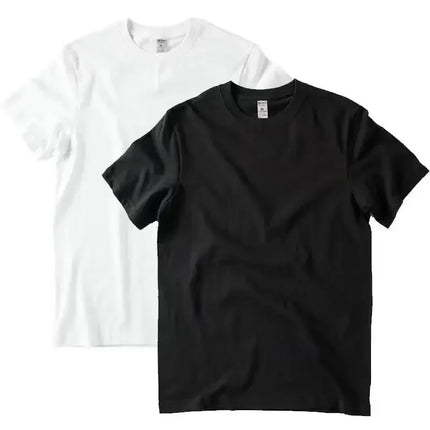 2pcs Solid Color T-shirt 100% Cotton Men Women White O-Neck Loose Short-sleeved Basic Models All-match T-shirt Couple Tops Black