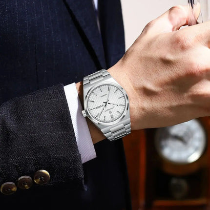 POEDAGAR Original Men's Watch Date Week Waterproof Luminous Stainless Steel Watches For Men Business Men's Quartz Wristwatch Reloj