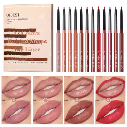 12-Piece Lip Liner Set - Long-Lasting, Waterproof, Nude Shades with Plant Squalane - Perfect Valentine's Day Gift for Her, Moist