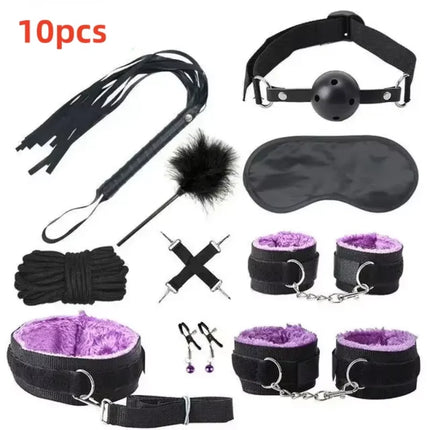 Nylon Plush Kits Sex Toys For Women Leather Mask Handcuffs Fox Tail Gag Whip Spanking Anal Plug Butt Bdsm Bondage Adult Games