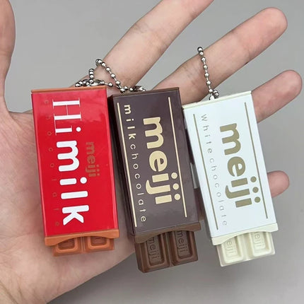 Hot Japanese Style Simulated Meiji Chocolate Fidget Toy Bendable Snap Stress Relief Keychain Pendant Creative Gift