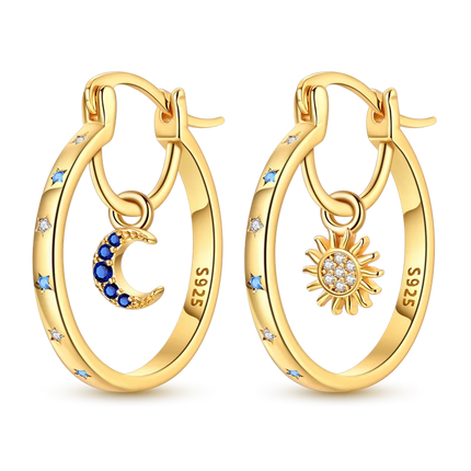 Women original 925 Silver Golden Glowing Firefly Stud Earring Bilayer Round Droplets Heart Gold Hoop Earrings Party Jewelry Gift