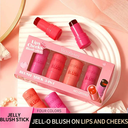 4pcs Original Jelly Blush Stick Milk Makeup Lasting Brightens Facial Cheek Stick Moisturizing Flash Lip Gloss Lip Gloss Face