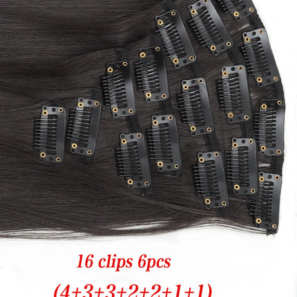 Long Synthetic Clip On Hair Extension 18-32inch Straight Hairpiece 16 Clips In Ombre Heat Resistant Fiber Women Girl Use Black L