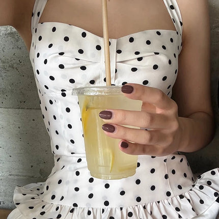 Weird Puss Polka Dot Print Top Women Halter Low-Neck Bandage Ruffles Backless Sleeveless Skinny Summer Trend Street Basic Vest