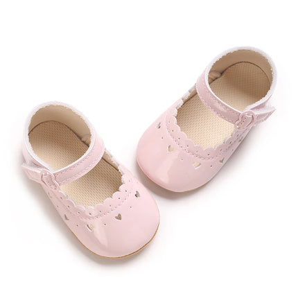 Solid Color Baby Girl Mary Jane Shoes With Soft Rubber Sole Anti Slip Spring And Autumn Princess Shoes Suitable For 0-18M Babies