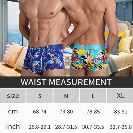 Men's Breathable Ice Silk Printed Boxer Briefs Underwear Fashionable Male Panties Comfortable Calzoncillo Hombre