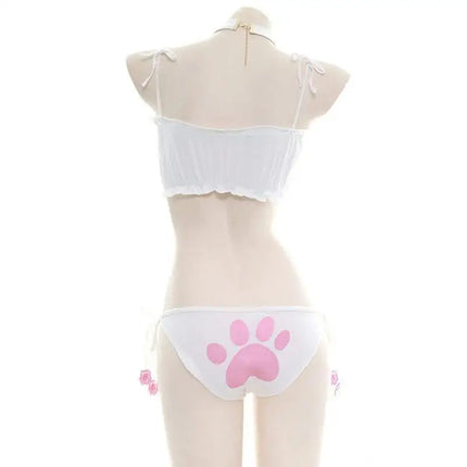 Anime Girl Cute Cat Paw Bikini Swimsuit Costume Summer Beach Girl Mini Lovely Cats Bell Swimwear Uniform Cosplay Black White Nig