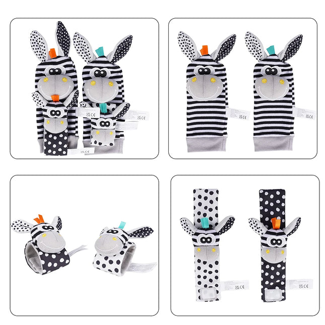 4PCS/SET Baby Rattle Socks Wrist Strap Rattles Set Cute Stuffed Animals Foot Finder Socks 0~12 Months For Infant Newborn Gift