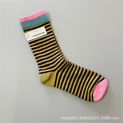 Bonne Maison French Small Batch Women's Fun Oil Painting Style Mid-Calf Cotton Dopaamine Colorful Socks Moisture Wicking Sweat
