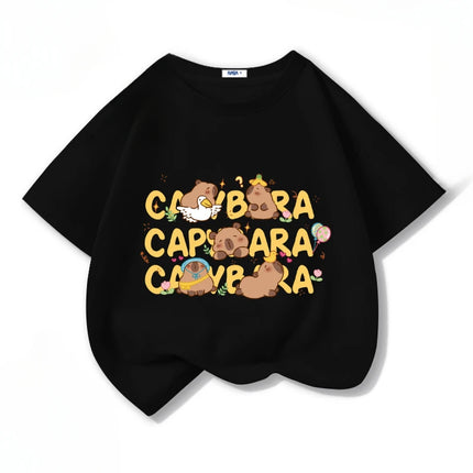 Cartoon Capybara Print Cotton Cool Children's T-shirt Short Sleeve Summer 100% Cotton New Fashion Boys Girls Tee Top Kid Clothes