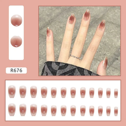 Cool Ash 24 Pcs Press on Nails Pink Nail polish Glossy Artificial Finger Manicure Reusable False Nails for Women