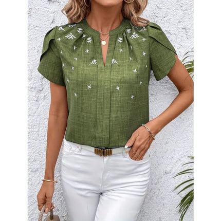 Plus Size Women's Elegant Blouses Fashion Short Sleeve Pullover Print Tops For Women Streetwear New CasualShirts