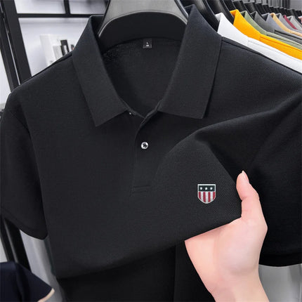 men's summer luxury brand 100% cotton polo shirt, lapel print short-sleeve t-shirt, business casual breathable men's clothing