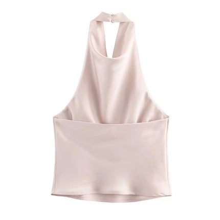 JNLEAOG Autumn New Women's Fashion Design Silk Satin Feel Hanging Neck Dress European Sleeveless Slim Fit Polyester Velvet