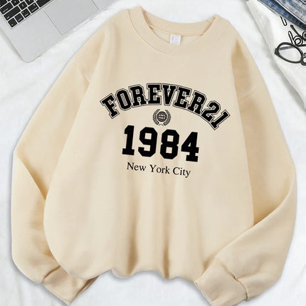 Forever 21 New York City Prints Sweatshirts Women Sporty Hoodies Warm Crewneck Tops Autumn Winter Women Clothes