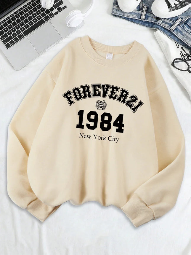 Forever 21 New York City Prints Sweatshirts Women Sporty Hoodies Warm Crewneck Tops Autumn Winter Women Clothes
