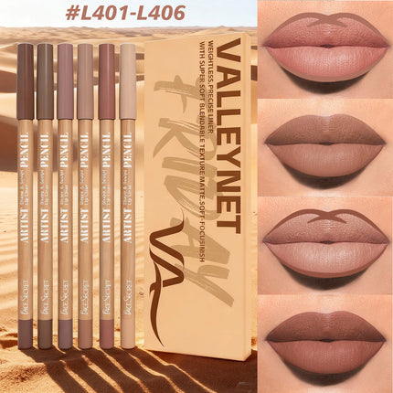 6Pcs Lipliner Set Ultra Fine Wood Lip Liner Set - Velvety Silky Waterproof Matte Long-Lasting 18 Colors Lip Makeup