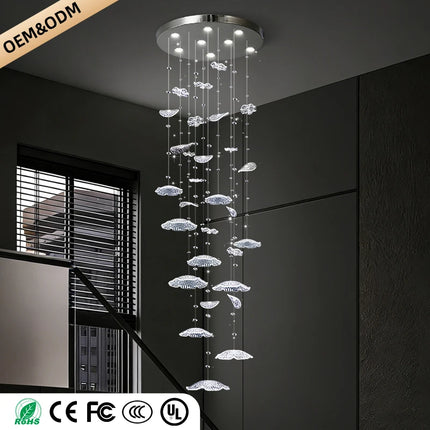 Duplex Loft Glass Ceiling Hanging Lamp Stair Chandelier Nordic Minimalist Long Staircase Chandelier Pendant Light Lighting