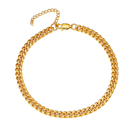 U7 6mm Wide 8.5inches Cuban Link Anklets for Women Adjustable Ankle Bracelets Men Gold Color Black Stainless Steel Jewelry