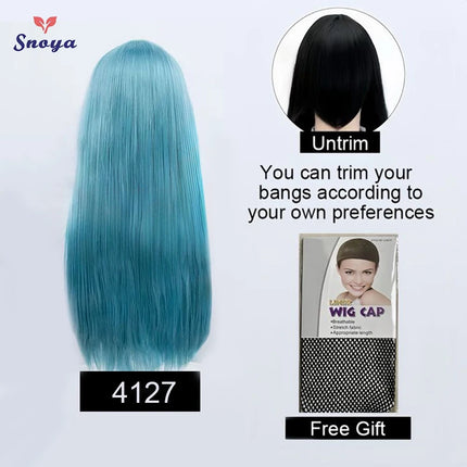 Snoya 60cm synthetic long straight cosplay wig with bangs Heat Resistant hair Anime pink blonde red blue purple women wig