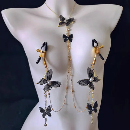 Women's Nipple Clamps Butterfly Necklace Feminine SM Sensual Massage Nipples Couple's Flirtation Adult Novelty Toys Breast Toy