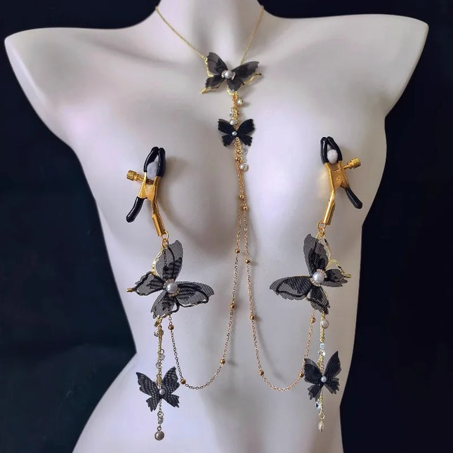 Women's Nipple Clamps Butterfly Necklace Feminine SM Sensual Massage Nipples Couple's Flirtation Adult Novelty Toys Breast Toy