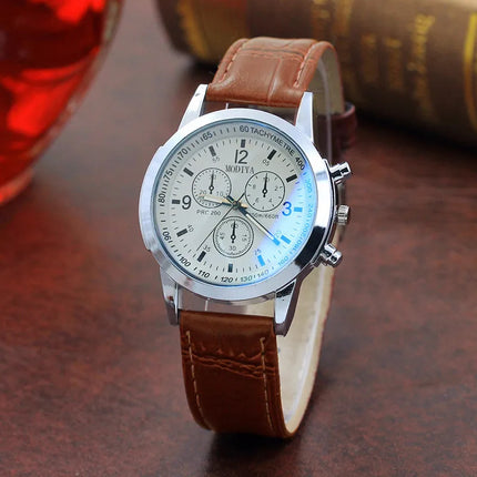 Luxury Blue Ray Glass Watches For Men Neutral Quartz Simulates The Wrist Watch Brand Casual Leather Strap Watches Reloj Hombre